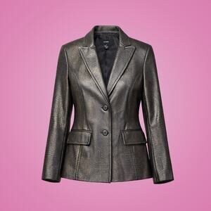 Alfani Genuine Leather Dark Brown & Gold Alligator Print Blazer Jacket Size M